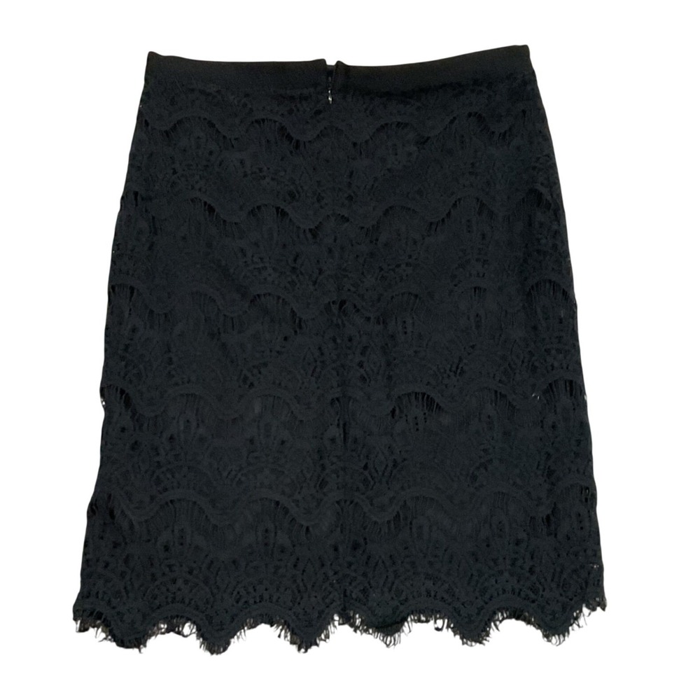 ELLE Lace Pencil Skirt Sz‎ 8 Black Scalloped Hem Back Zip Knee Length